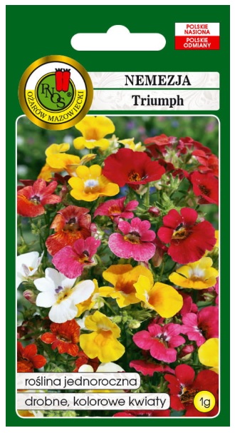 Nemezja jawnostka Triumph to roślina o mięsistych, rozgałęzionych łodygach i lancetowatych ząbkowanych liściach.